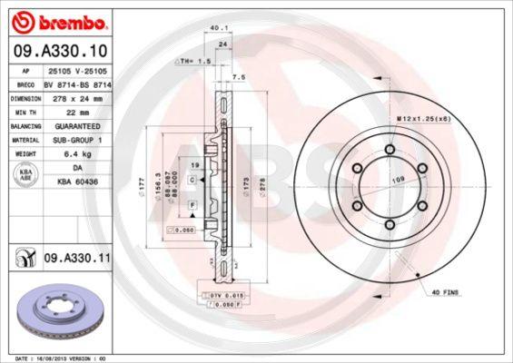 A.B.S. 09.A330.10 - Тормозной диск autospares.lv