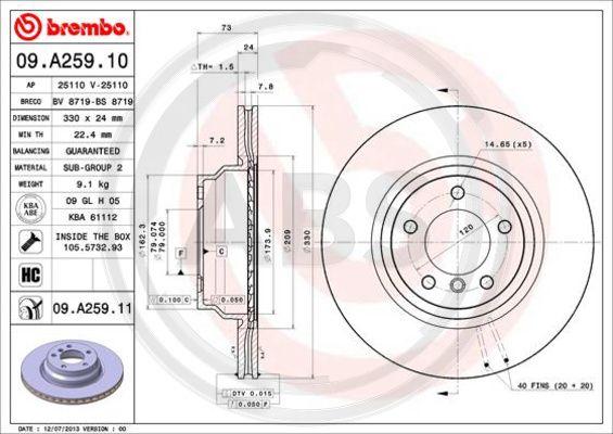 A.B.S. 09.A259.11 - Тормозной диск autospares.lv