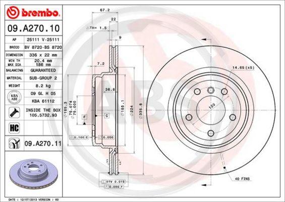 A.B.S. 09.A270.11 - Тормозной диск autospares.lv