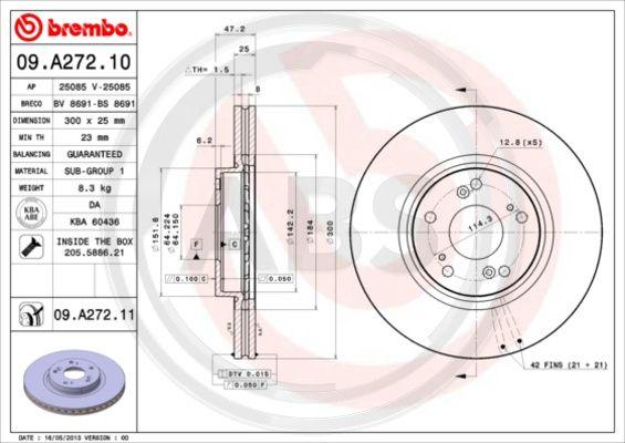 A.B.S. 09.A272.11 - Тормозной диск autospares.lv