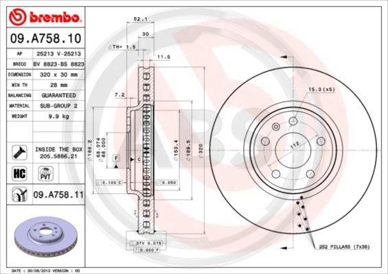 A.B.S. 09.A758.11 - Тормозной диск autospares.lv