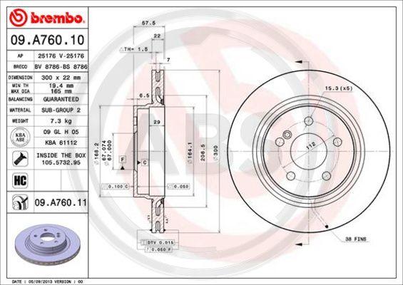 A.B.S. 09.A760.11 - Тормозной диск autospares.lv