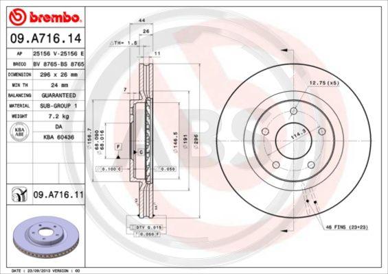 A.B.S. 09.A716.11 - Тормозной диск autospares.lv