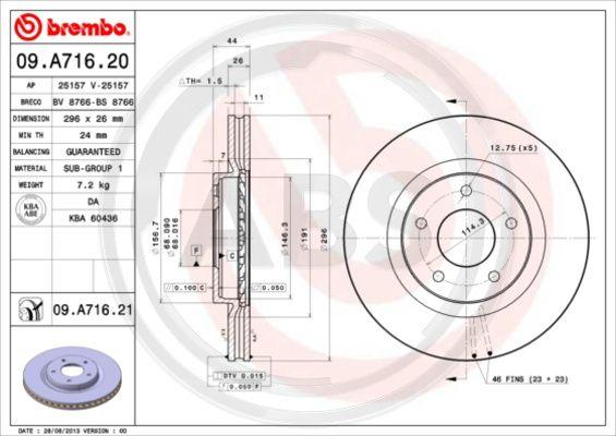 A.B.S. 09.A716.21 - Тормозной диск autospares.lv