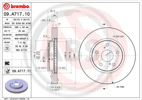 A.B.S. 09.A717.11 - Тормозной диск autospares.lv