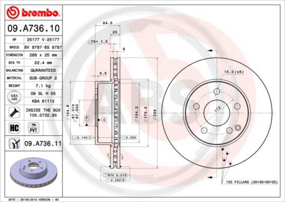 A.B.S. 09.A736.11 - Тормозной диск autospares.lv