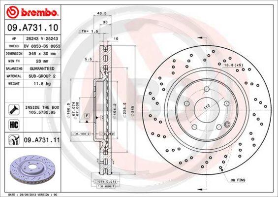 A.B.S. 09.A731.11 - Тормозной диск autospares.lv