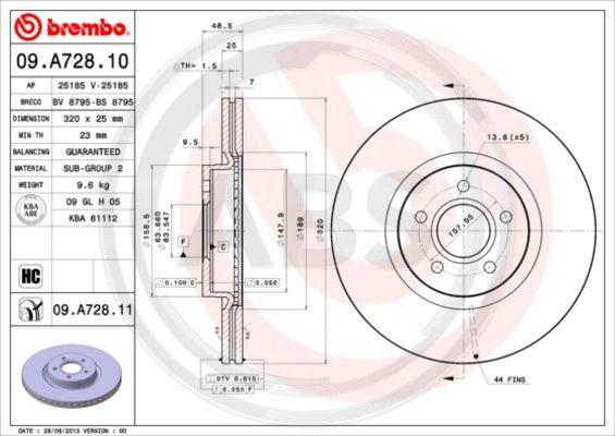 A.B.S. 09.A728.11 - Тормозной диск autospares.lv