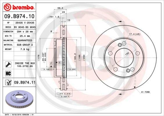 A.B.S. 09.B974.11 - Тормозной диск autospares.lv