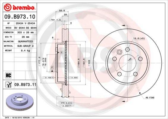 A.B.S. 09.B973.11 - Тормозной диск autospares.lv