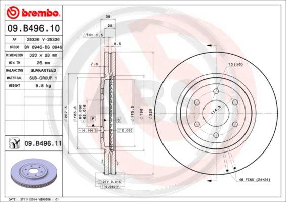 A.B.S. 09.B496.10 - Тормозной диск autospares.lv