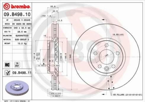 A.B.S. 09.B498.10 - Тормозной диск autospares.lv