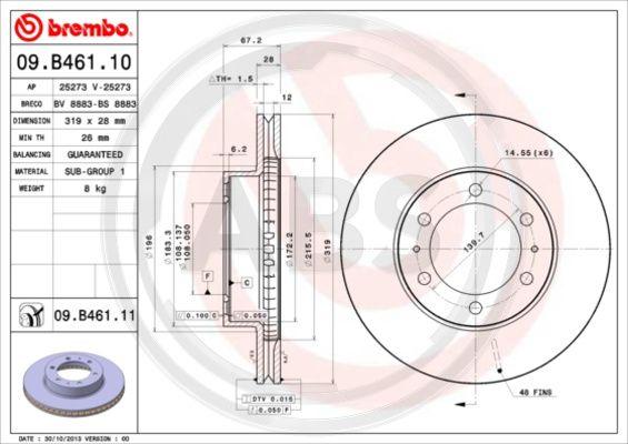 A.B.S. 09.B461.10 - Тормозной диск autospares.lv