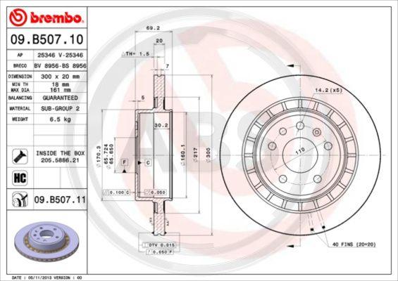 A.B.S. 09.B507.11 - Тормозной диск autospares.lv