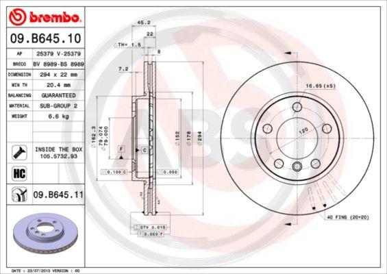 A.B.S. 09.B645.11 - Тормозной диск autospares.lv