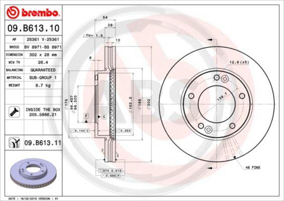 A.B.S. 09.B613.11 - Тормозной диск autospares.lv