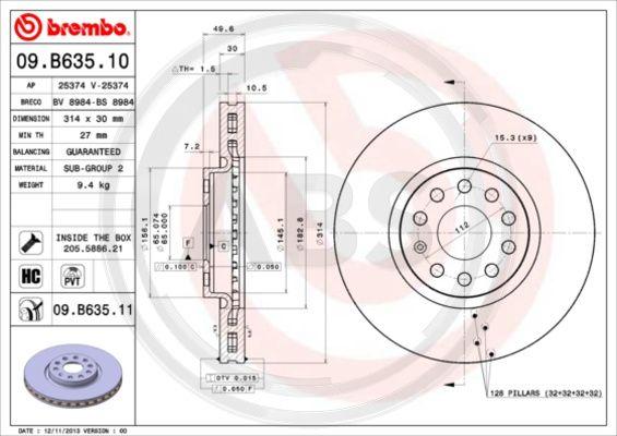 A.B.S. 09.B635.11 - Тормозной диск autospares.lv