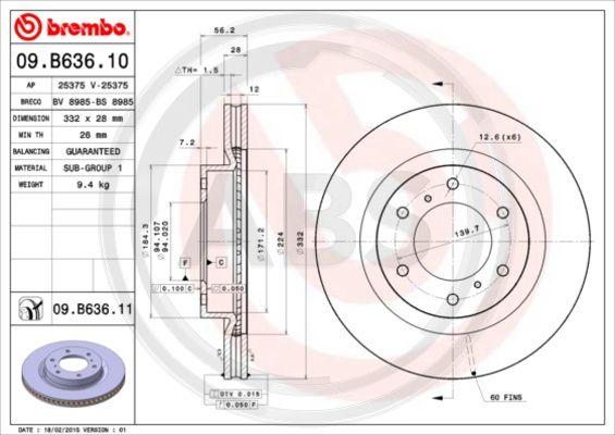 A.B.S. 09.B636.11 - Тормозной диск autospares.lv