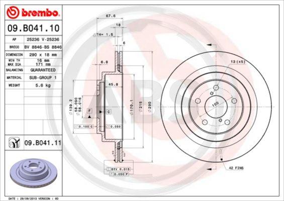 A.B.S. 09.B041.11 - Тормозной диск autospares.lv