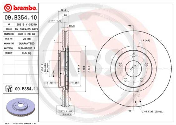 A.B.S. 09.B354.10 - Тормозной диск autospares.lv