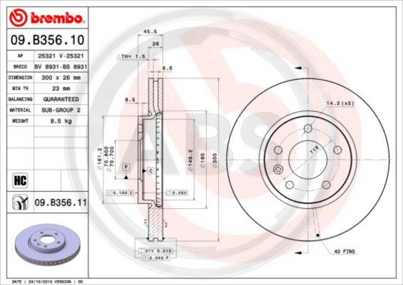 A.B.S. 09.B356.11 - Тормозной диск autospares.lv