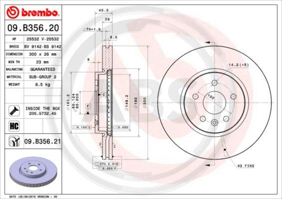 A.B.S. 09.B356.21 - Тормозной диск autospares.lv