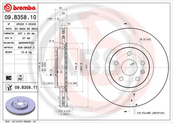 A.B.S. 09.B358.11 - Тормозной диск autospares.lv