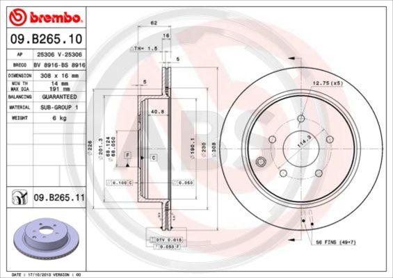 A.B.S. 09.B265.11 - Тормозной диск autospares.lv