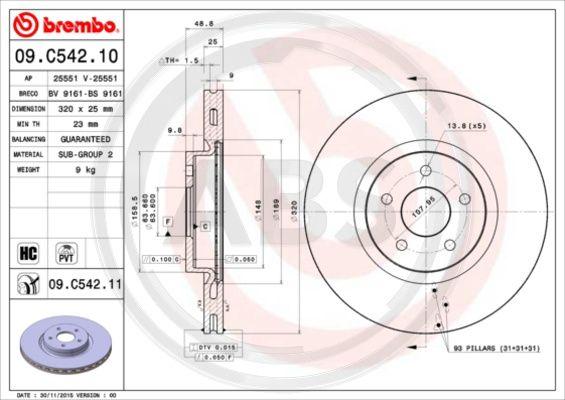 A.B.S. 09.C542.11 - Тормозной диск autospares.lv