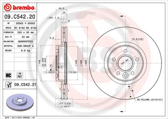 A.B.S. 09.C542.21 - Тормозной диск autospares.lv