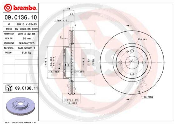 A.B.S. 09.C136.11 - Тормозной диск autospares.lv