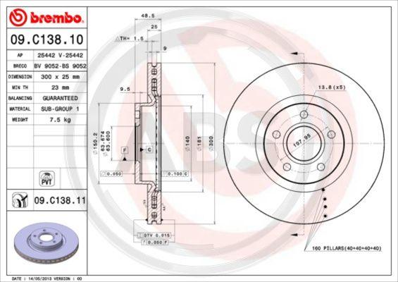 A.B.S. 09.C138.11 - Тормозной диск autospares.lv