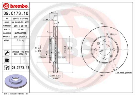 A.B.S. 09.C173.11 - Тормозной диск autospares.lv