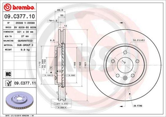 A.B.S. 09.C377.11 - Тормозной диск autospares.lv