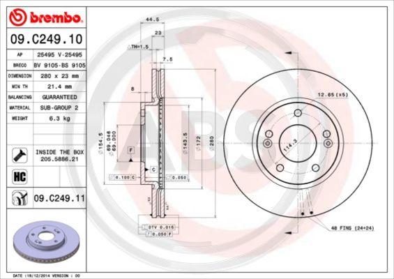 A.B.S. 09.C249.11 - Тормозной диск autospares.lv