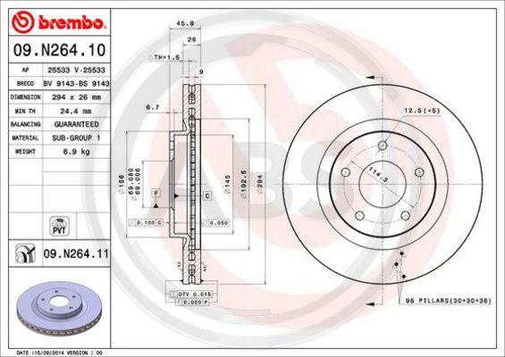 A.B.S. 09.N264.11 - Тормозной диск autospares.lv