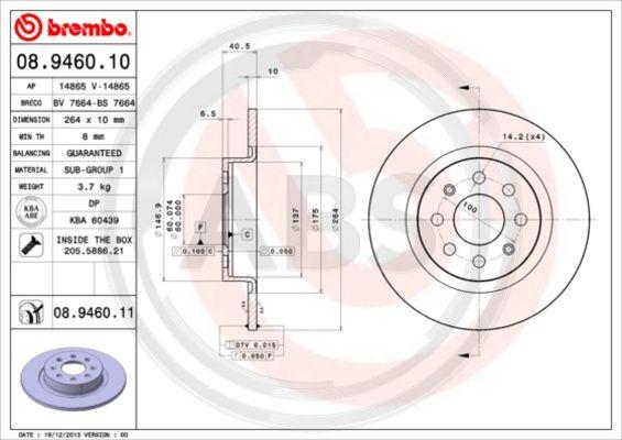 A.B.S. 08.9460.11 - Тормозной диск autospares.lv