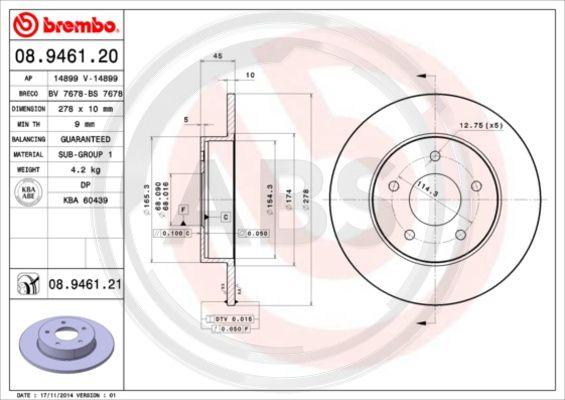 A.B.S. 08.9461.21 - Тормозной диск autospares.lv