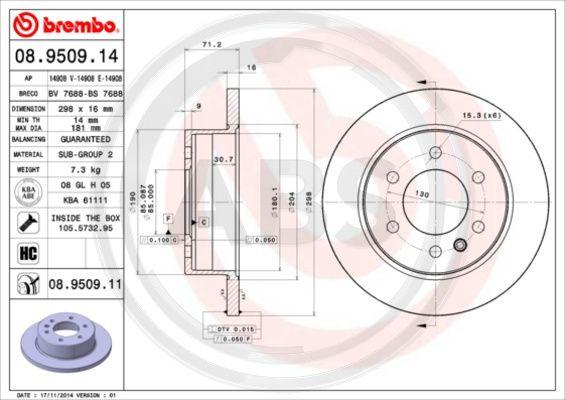A.B.S. 08.9509.11 - Тормозной диск autospares.lv