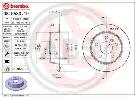 A.B.S. 08.9580.11 - Тормозной диск autospares.lv