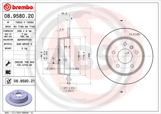 A.B.S. 08.9580.20 - Тормозной диск autospares.lv