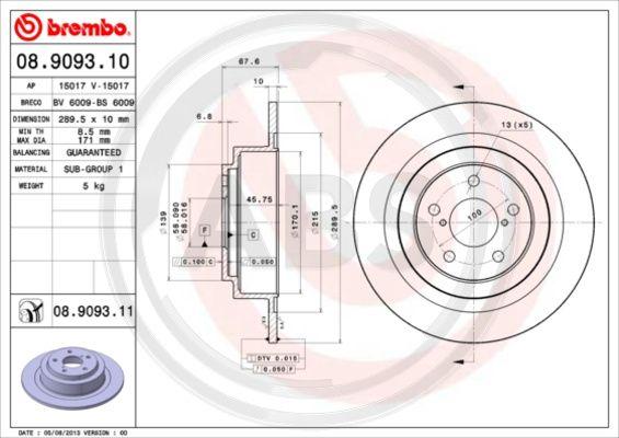 A.B.S. 08.9093.11 - Тормозной диск autospares.lv