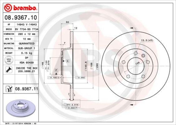 A.B.S. 08.9367.11 - Тормозной диск autospares.lv