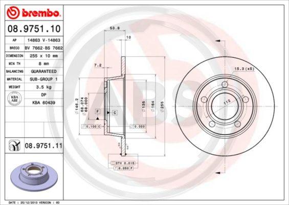 A.B.S. 08.9751.11 - Тормозной диск autospares.lv