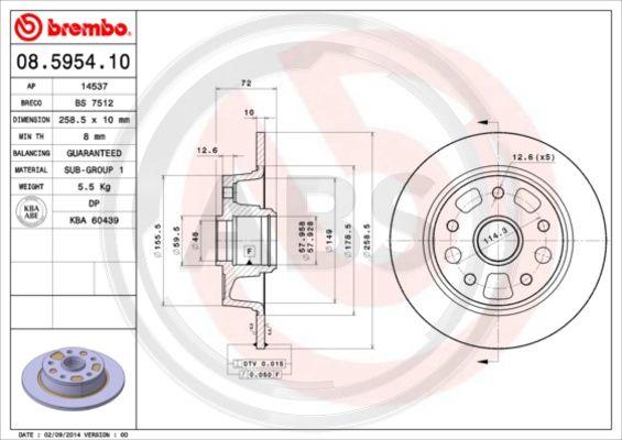 A.B.S. 08.5954.10 - Тормозной диск autospares.lv