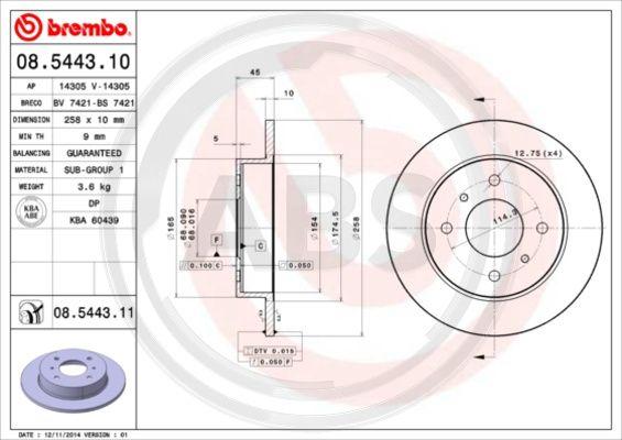 A.B.S. 08.5443.10 - Тормозной диск autospares.lv