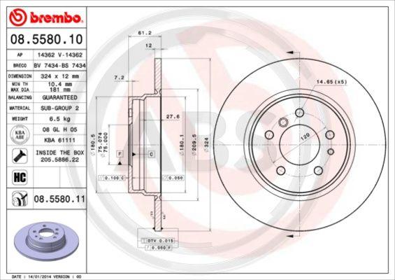 A.B.S. 08.5580.11 - Тормозной диск autospares.lv