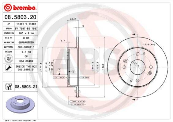 A.B.S. 08.5803.20 - Тормозной диск autospares.lv