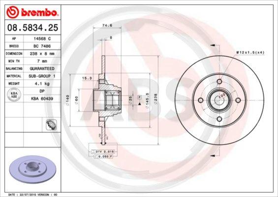 A.B.S. 08.5834.20 - Тормозной диск autospares.lv