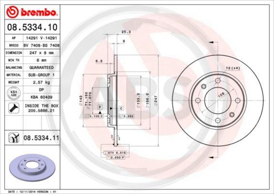 A.B.S. 08.5334.10 - Тормозной диск autospares.lv